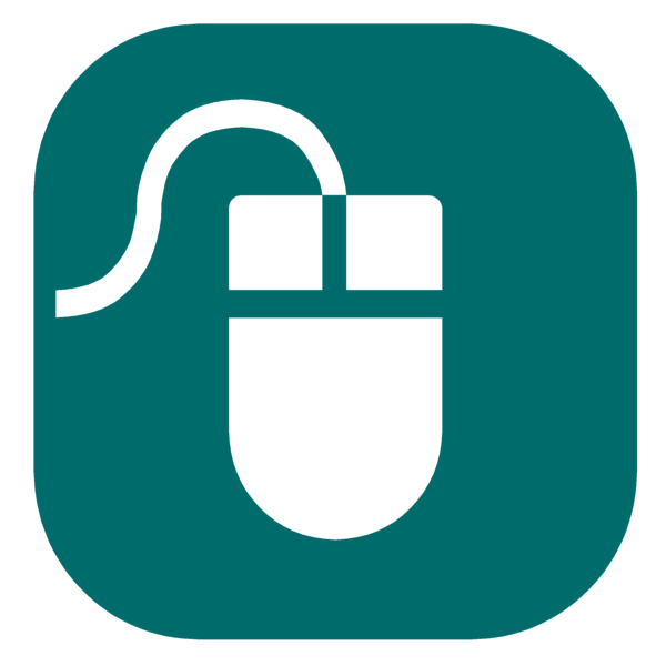An icon of a mouse in white on a teal background.